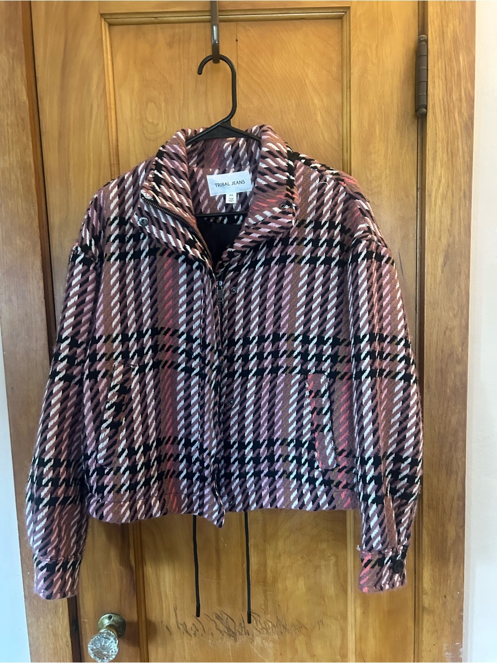 Women's Pink Plaid Zip Jacket